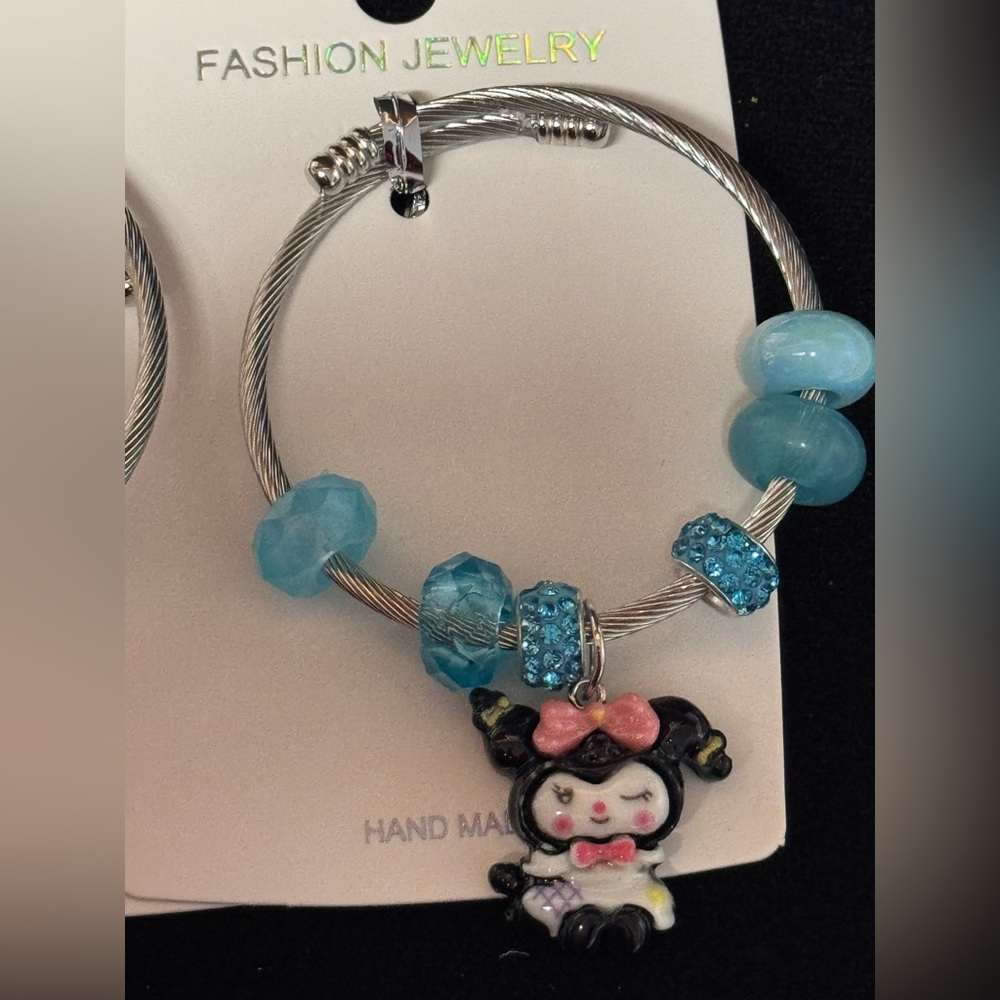 Stainless Steel Kuromi Blue and Silver Charm Adjustable Bracelet